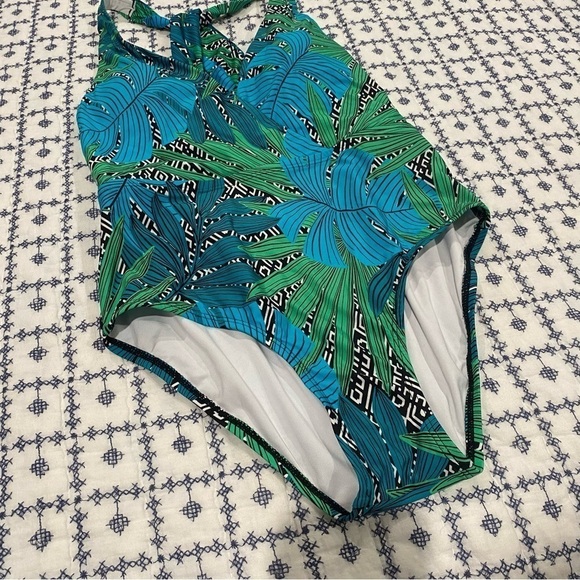 Jantzen blue free tropical floral one piece swimsuit small 6 - Picture 2 of 8